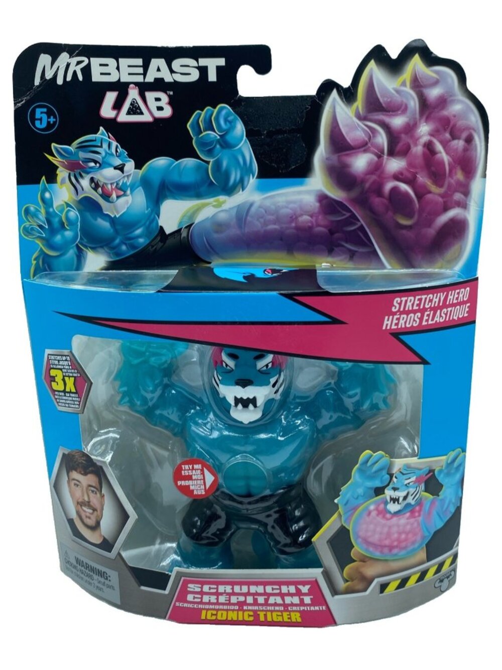 Mr Beast Lab Iconic Tiger Stretchy Hero Scrunchy Moose Toys Blue MrBeast